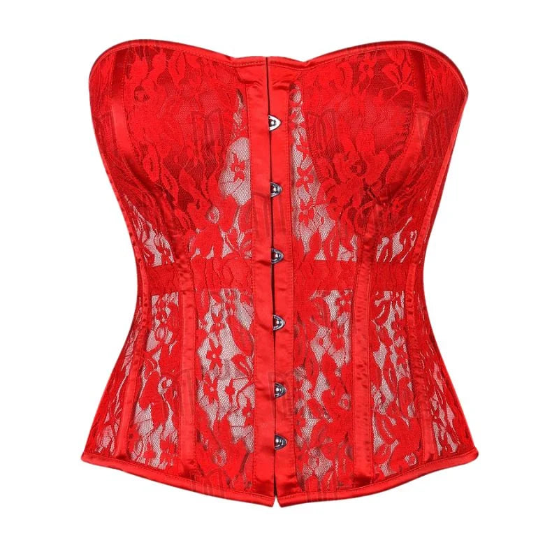 Sheer Lace Overbust Corset with Satin Fabric for a Refined Silhouette image 1