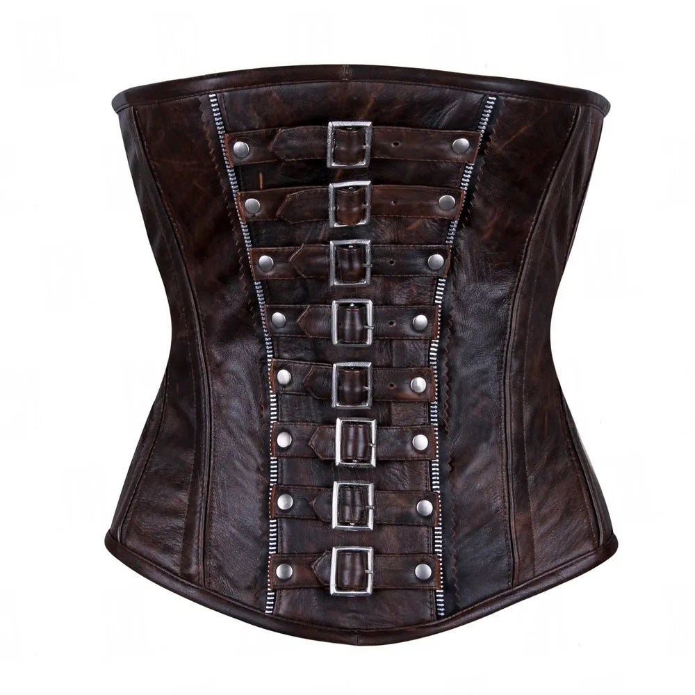 Genuine Leather Underbust Corset with Buckle Straps for a Bold Look image 0