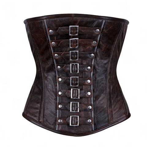 Genuine Leather Underbust Corset with Buckle Straps for a Bold Look image 0