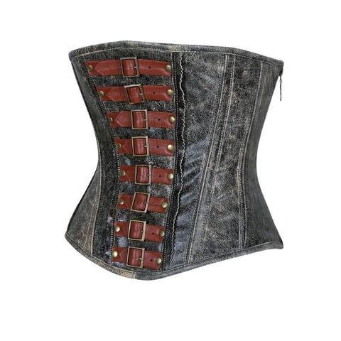 Genuine Leather Underbust Corset with Buckle Straps for a Bold Look image 1