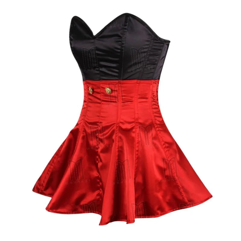 Playful and Elegant Minnie Mouse Corset Dress in Satin with Gold Button Accents image