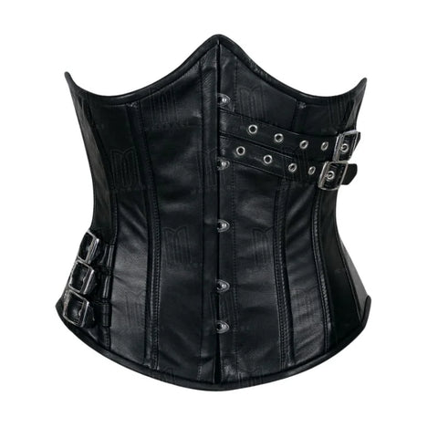 Underbust Corset in High-Quality Genuine Leather with Fashion Buckles