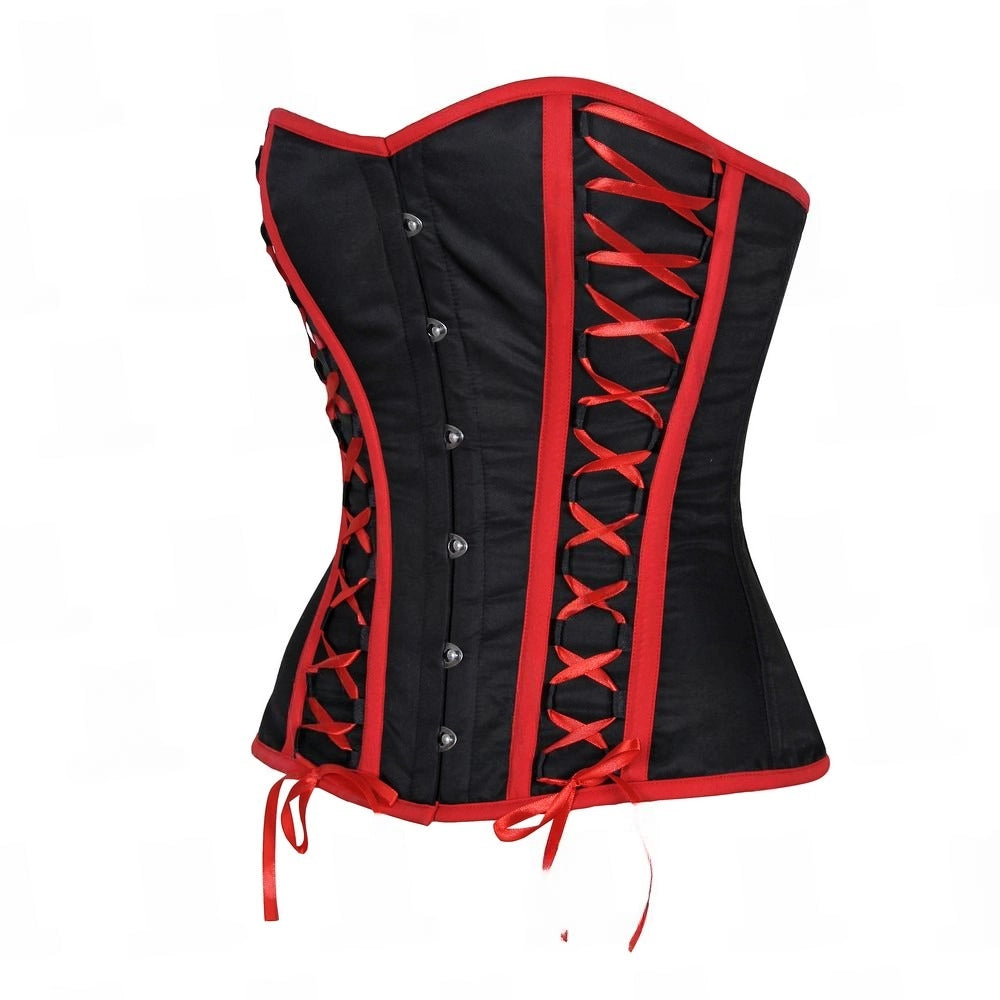 Elegant 3-Layer Satin Lace Up Overbust Corset with Spiral Steel Boning and Stainless Steel Busk image 2