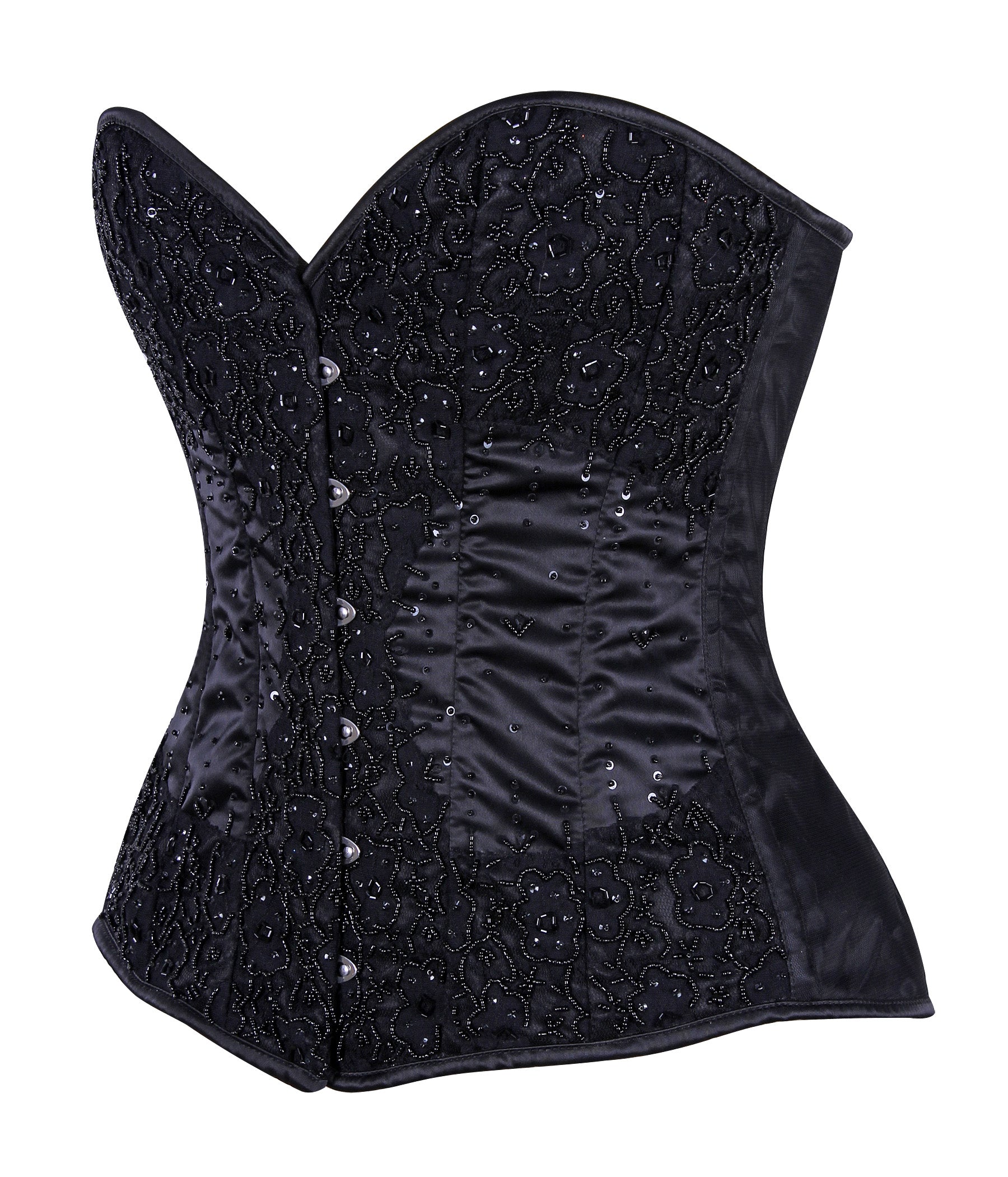 Overbust Bridal Satin Corset with Embroidered Lace – Wedding Corset for Timeless Elegance