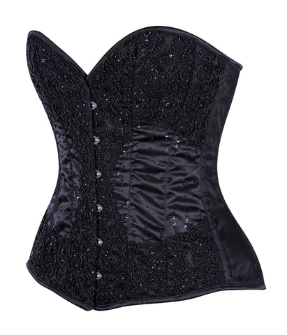 Overbust Bridal Satin Corset with Embroidered Lace – Wedding Corset for Timeless Elegance