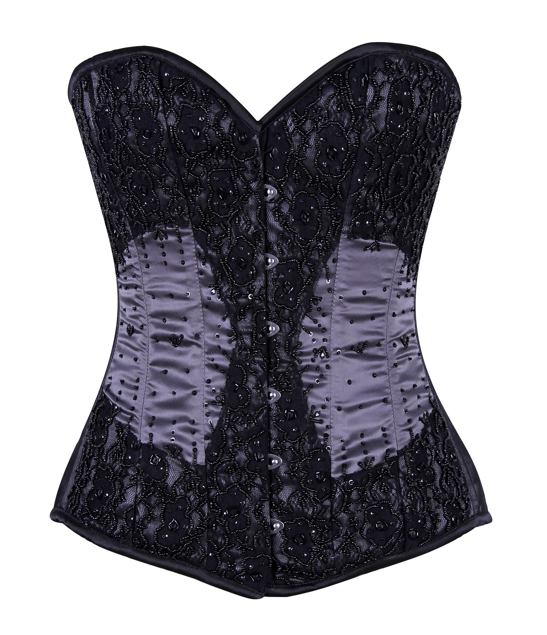 Overbust Bridal Satin Corset with Embroidered Lace – Wedding Corset for Timeless Elegance