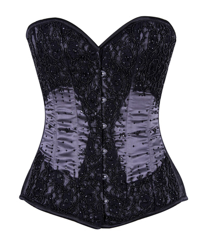 Overbust Bridal Satin Corset with Embroidered Lace – Wedding Corset for Timeless Elegance