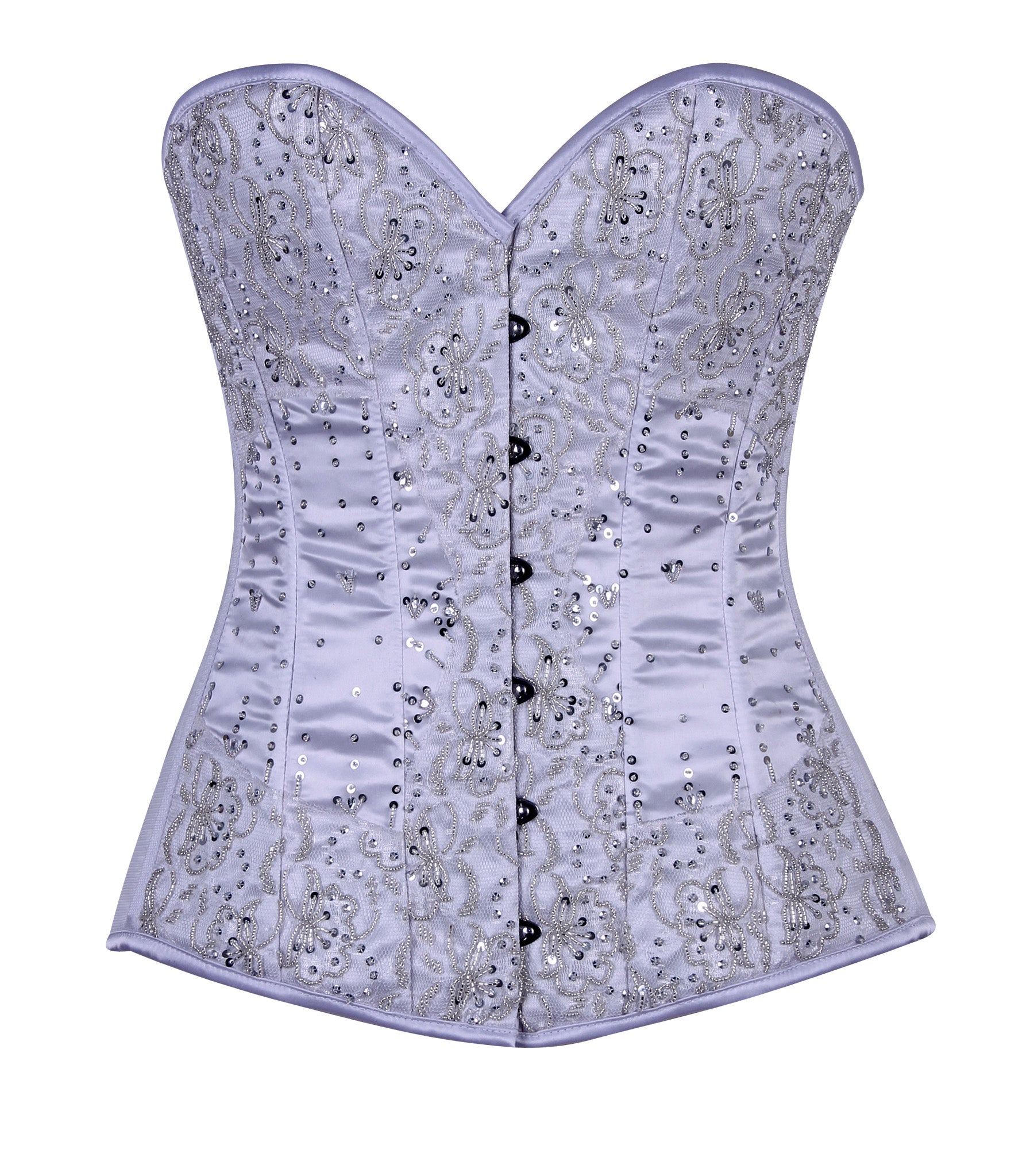 Overbust Bridal Satin Corset with Embroidered Lace – Wedding Corset for Timeless Elegance