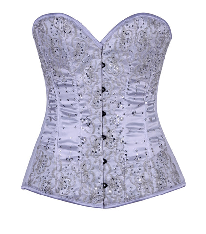 Overbust Bridal Satin Corset with Embroidered Lace – Wedding Corset for Timeless Elegance