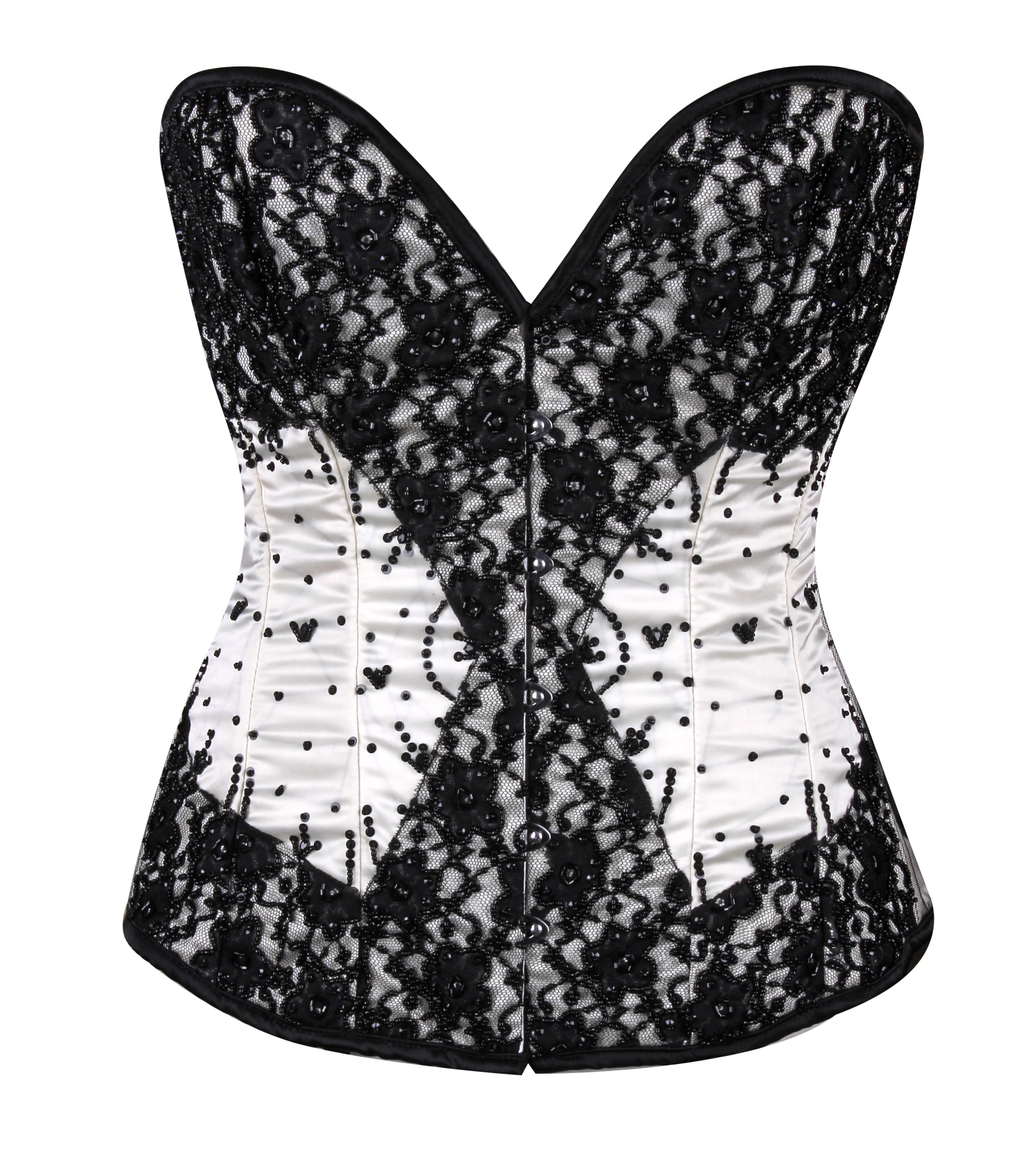 Overbust Bridal Satin Corset with Embroidered Lace – Wedding Corset for Timeless Elegance