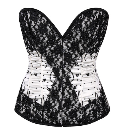 Overbust Bridal Satin Corset with Embroidered Lace – Wedding Corset for Timeless Elegance