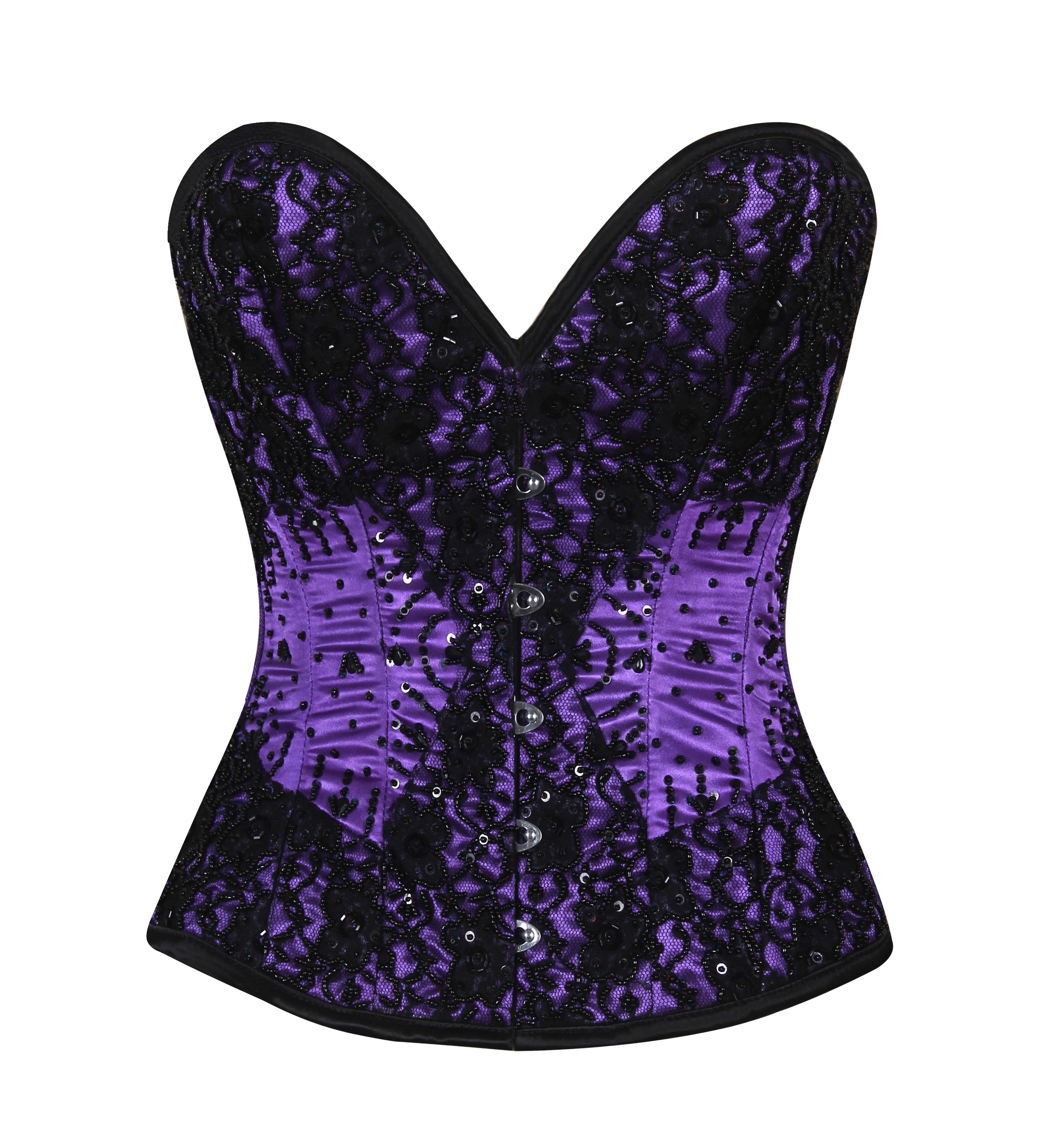 Overbust Bridal Satin Corset with Embroidered Lace – Wedding Corset for Timeless Elegance