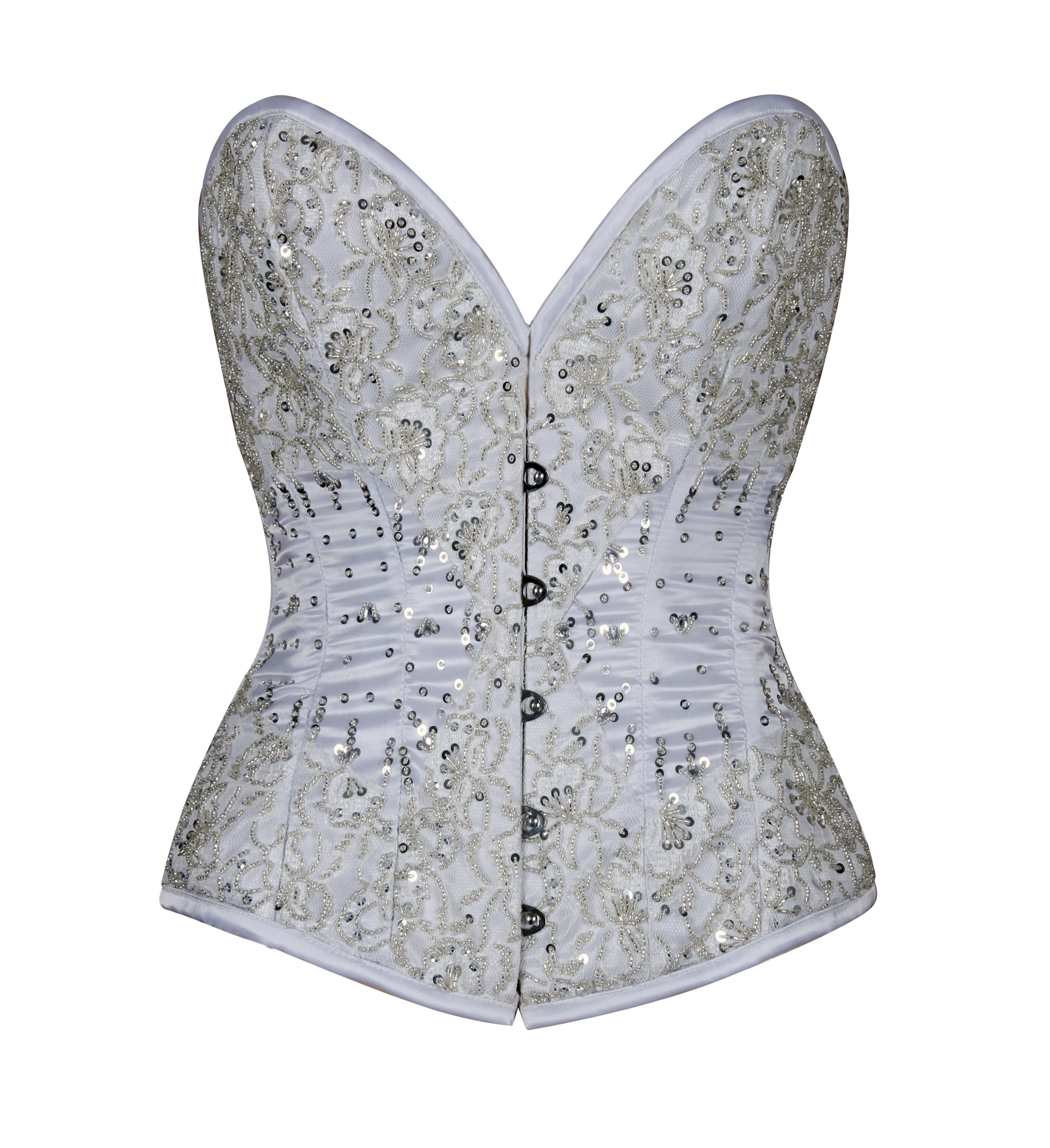 Overbust Bridal Satin Corset with Embroidered Lace – Wedding Corset for Timeless Elegance