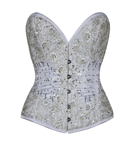 Overbust Bridal Satin Corset with Embroidered Lace – Wedding Corset for Timeless Elegance
