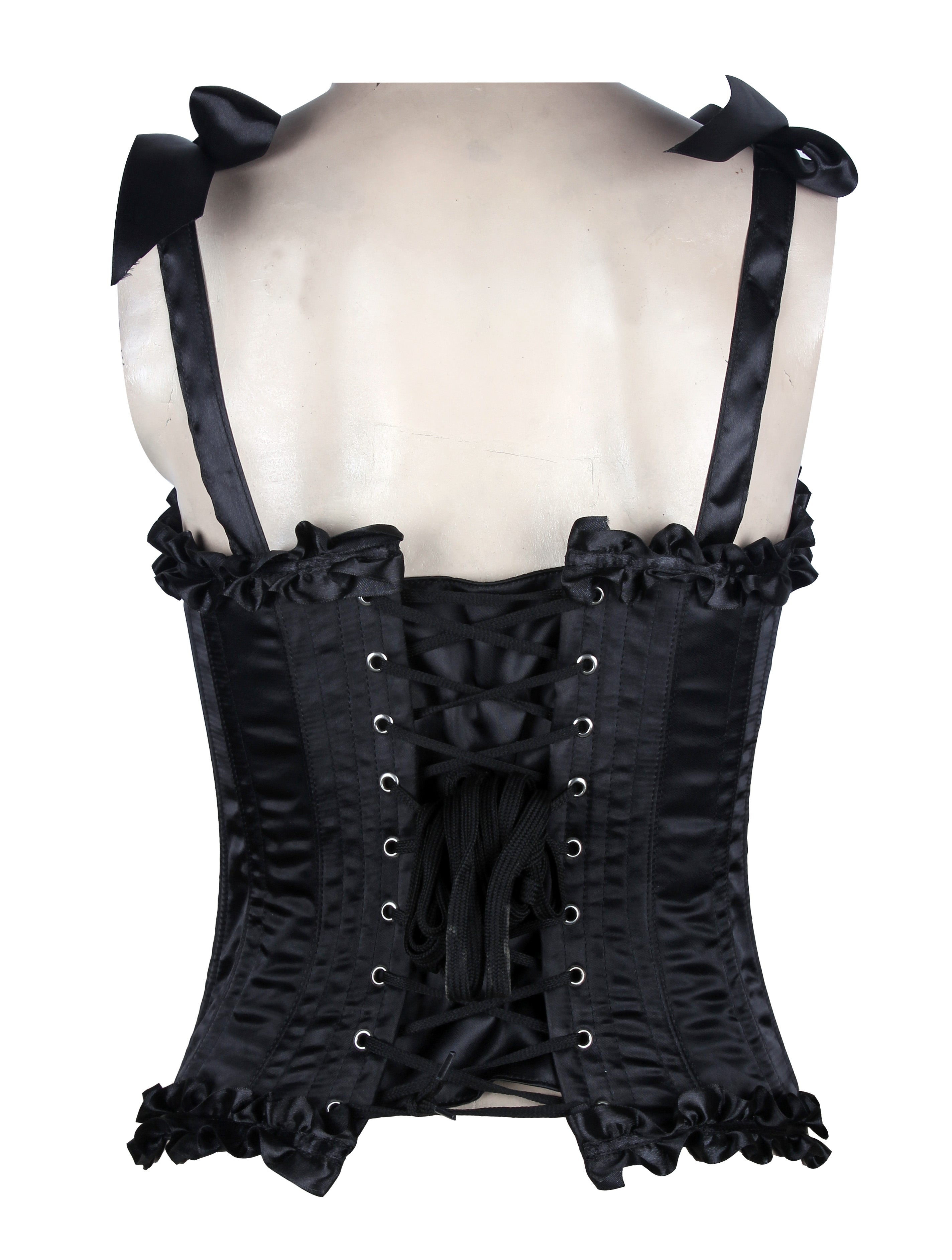 Corset in Satin Fabric with Ribbons and Frills at Bust – Elegant Satin Overbust Corset