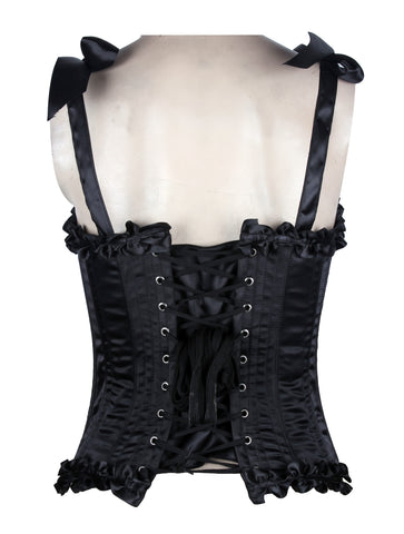 Corset in Satin Fabric with Ribbons and Frills at Bust – Elegant Satin Overbust Corset