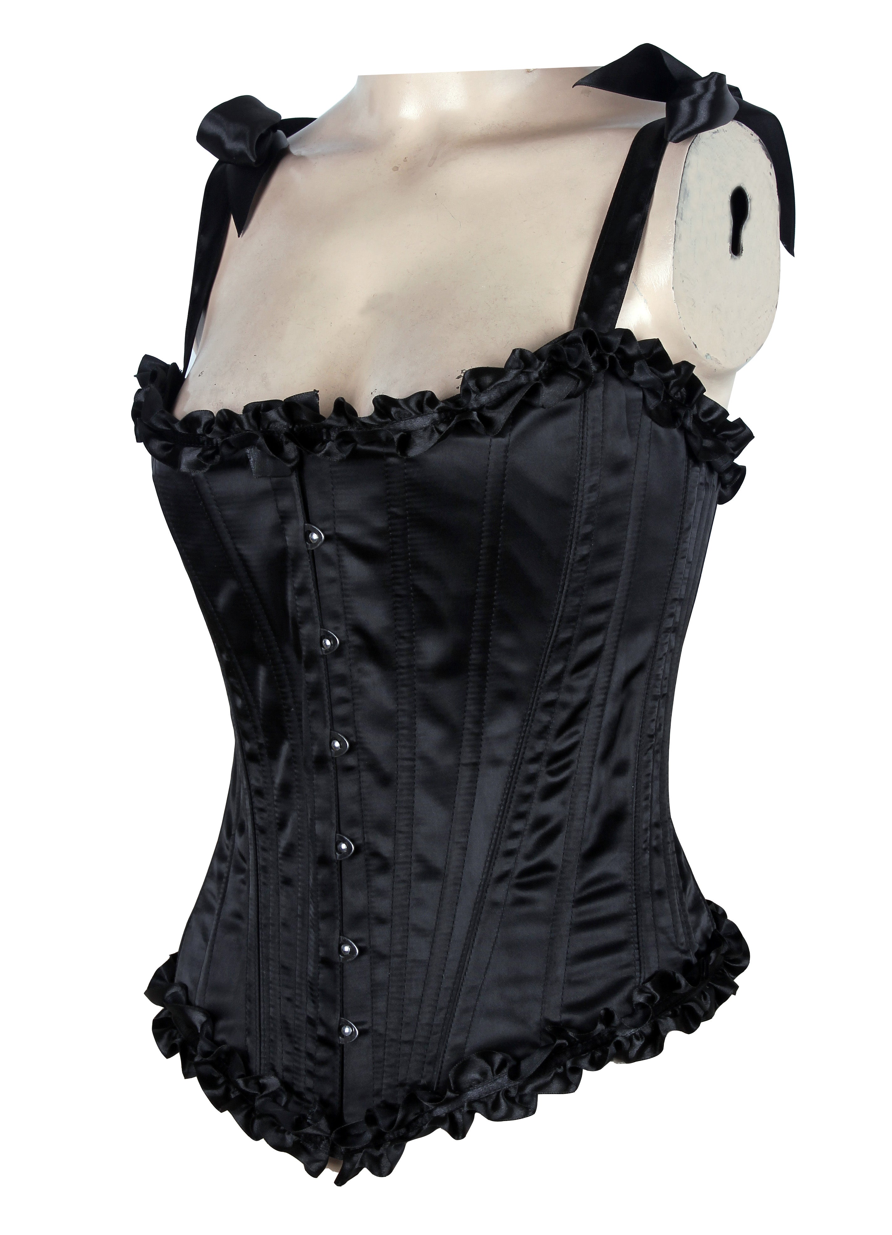 Corset in Satin Fabric with Ribbons and Frills at Bust – Elegant Satin Overbust Corset