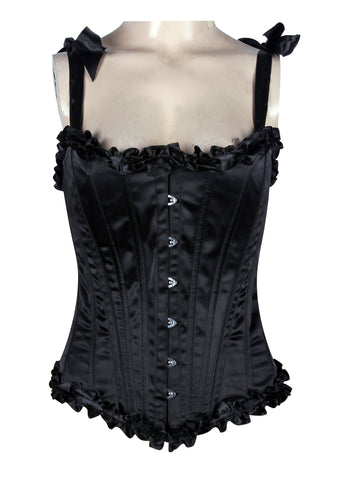 Corset in Satin Fabric with Ribbons and Frills at Bust – Elegant Satin Overbust Corset
