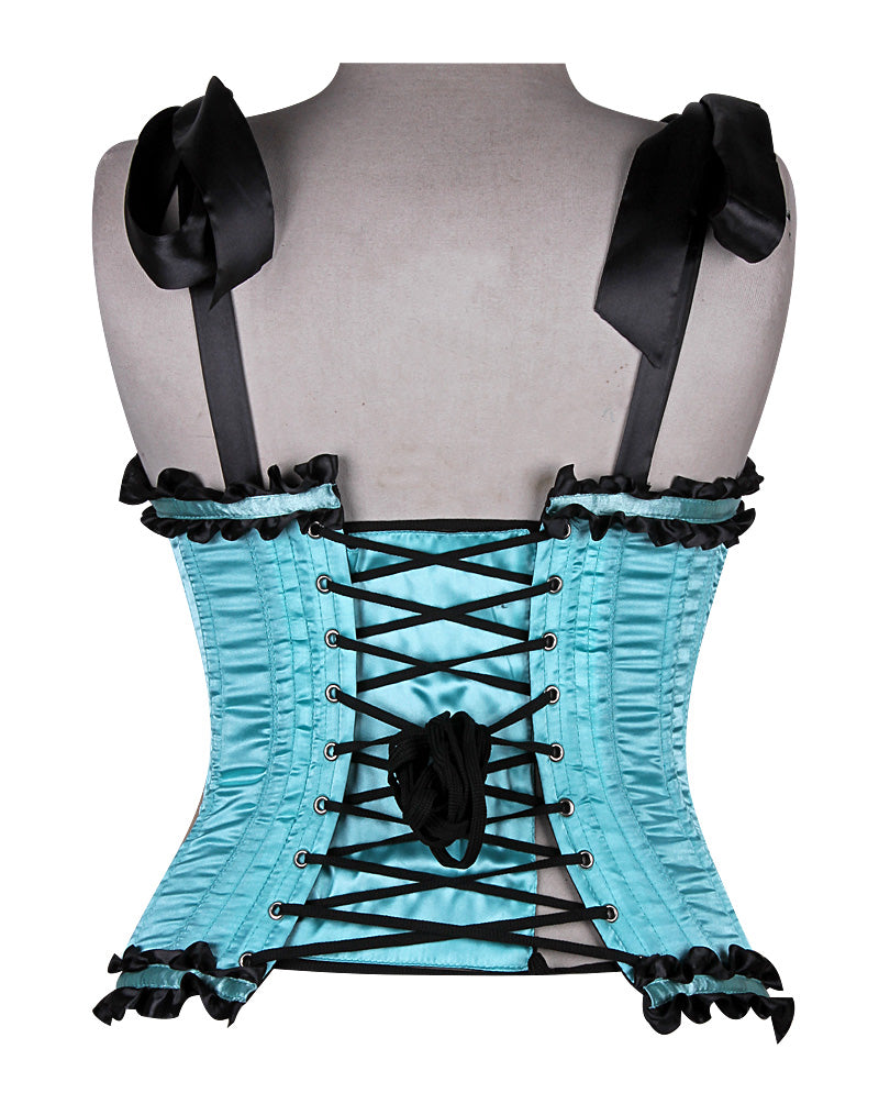 Corset in Satin Fabric with Ribbons and Frills at Bust – Elegant Satin Overbust Corset