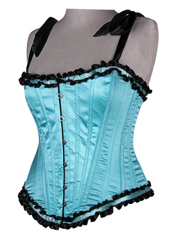 Corset in Satin Fabric with Ribbons and Frills at Bust – Elegant Satin Overbust Corset