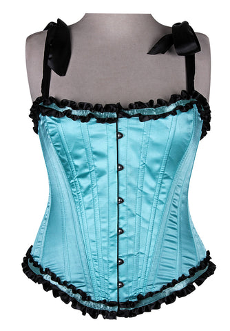 Corset in Satin Fabric with Ribbons and Frills at Bust – Elegant Satin Overbust Corset