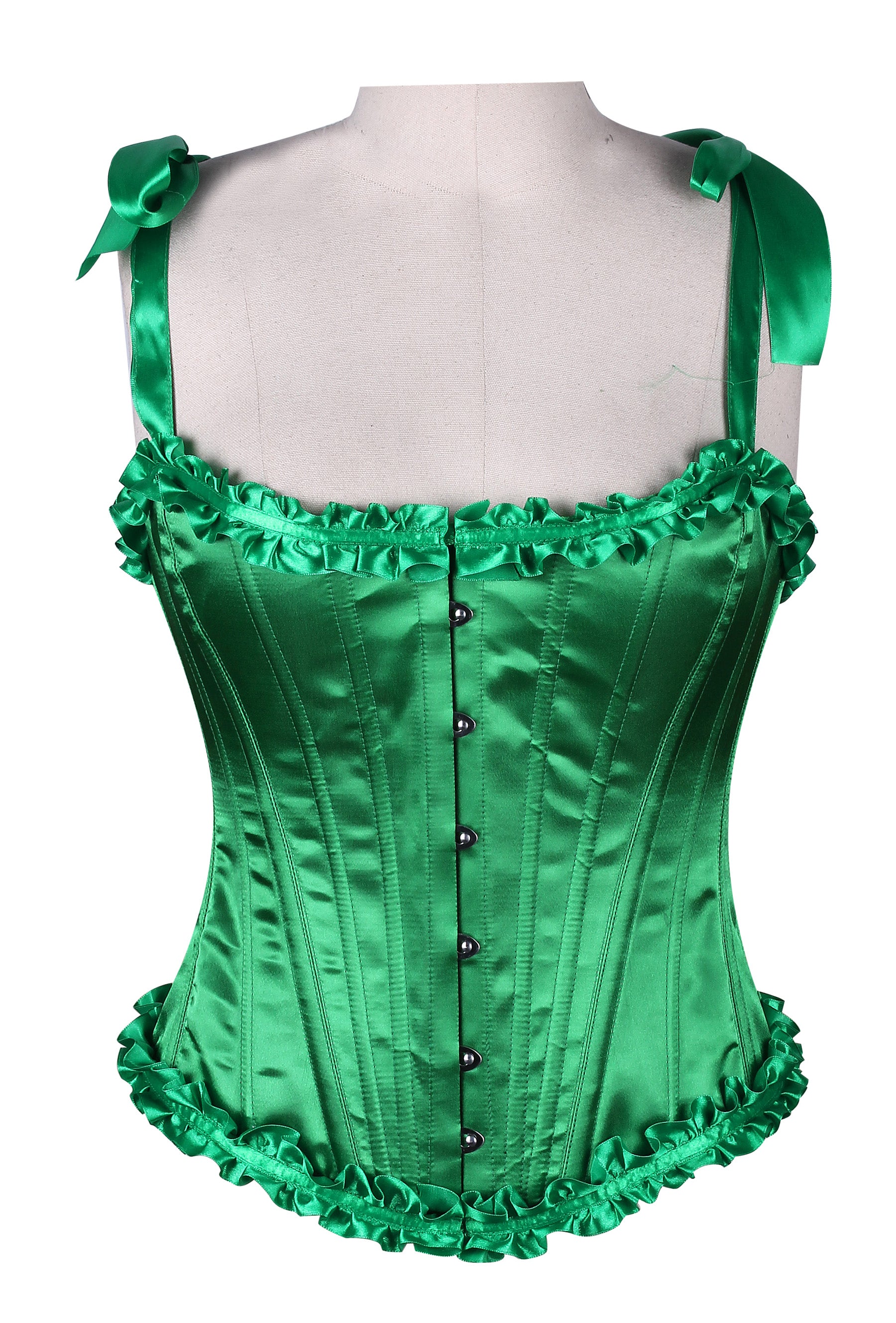 Corset in Satin Fabric with Ribbons and Frills at Bust – Elegant Satin Overbust Corset