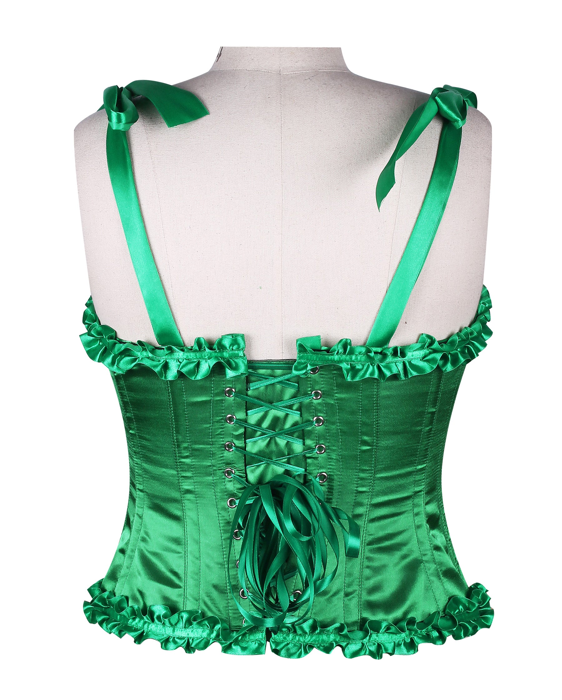 Corset in Satin Fabric with Ribbons and Frills at Bust – Elegant Satin Overbust Corset