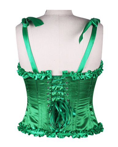 Corset in Satin Fabric with Ribbons and Frills at Bust – Elegant Satin Overbust Corset