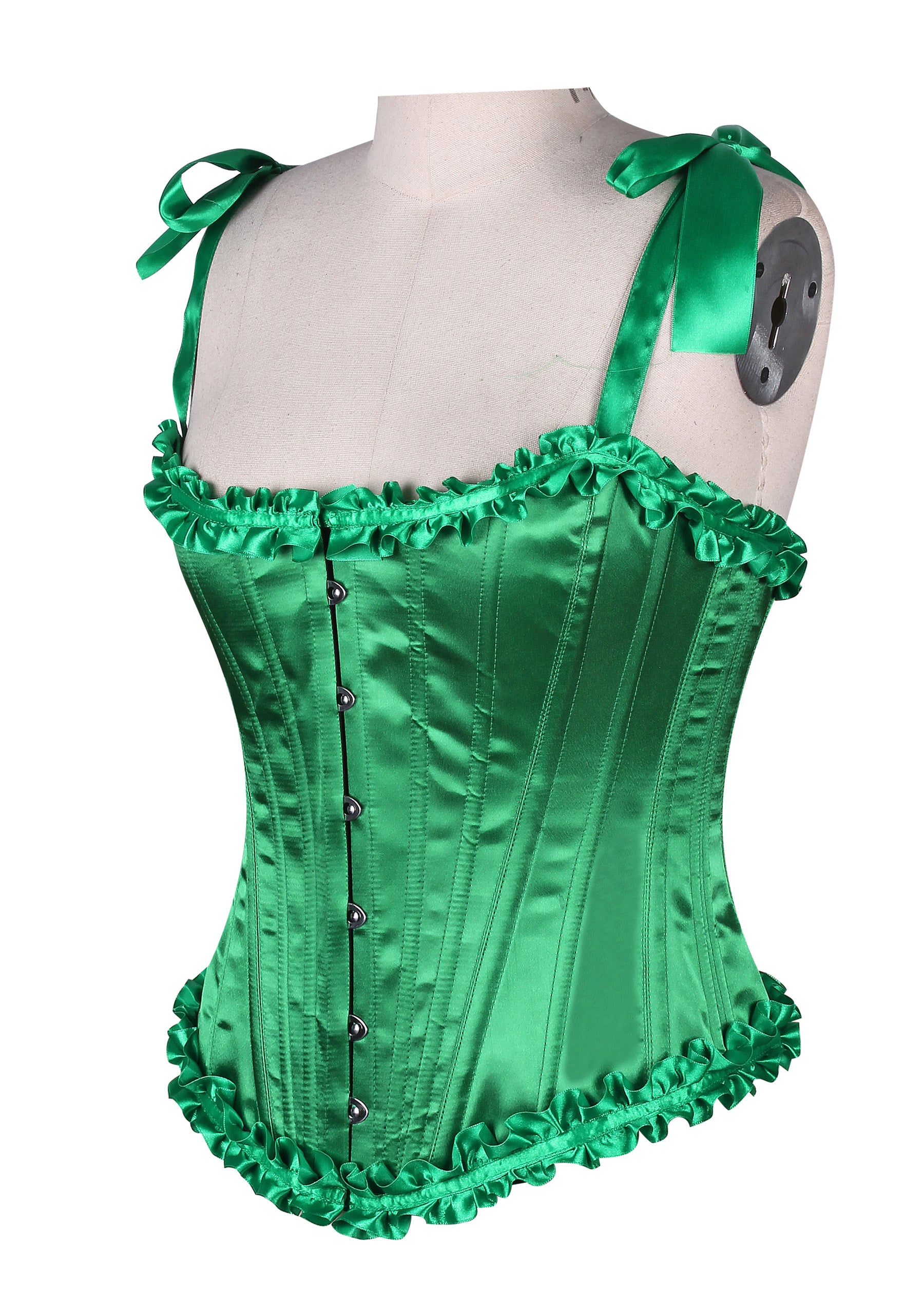 Corset in Satin Fabric with Ribbons and Frills at Bust – Elegant Satin Overbust Corset