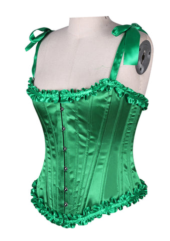 Corset in Satin Fabric with Ribbons and Frills at Bust – Elegant Satin Overbust Corset
