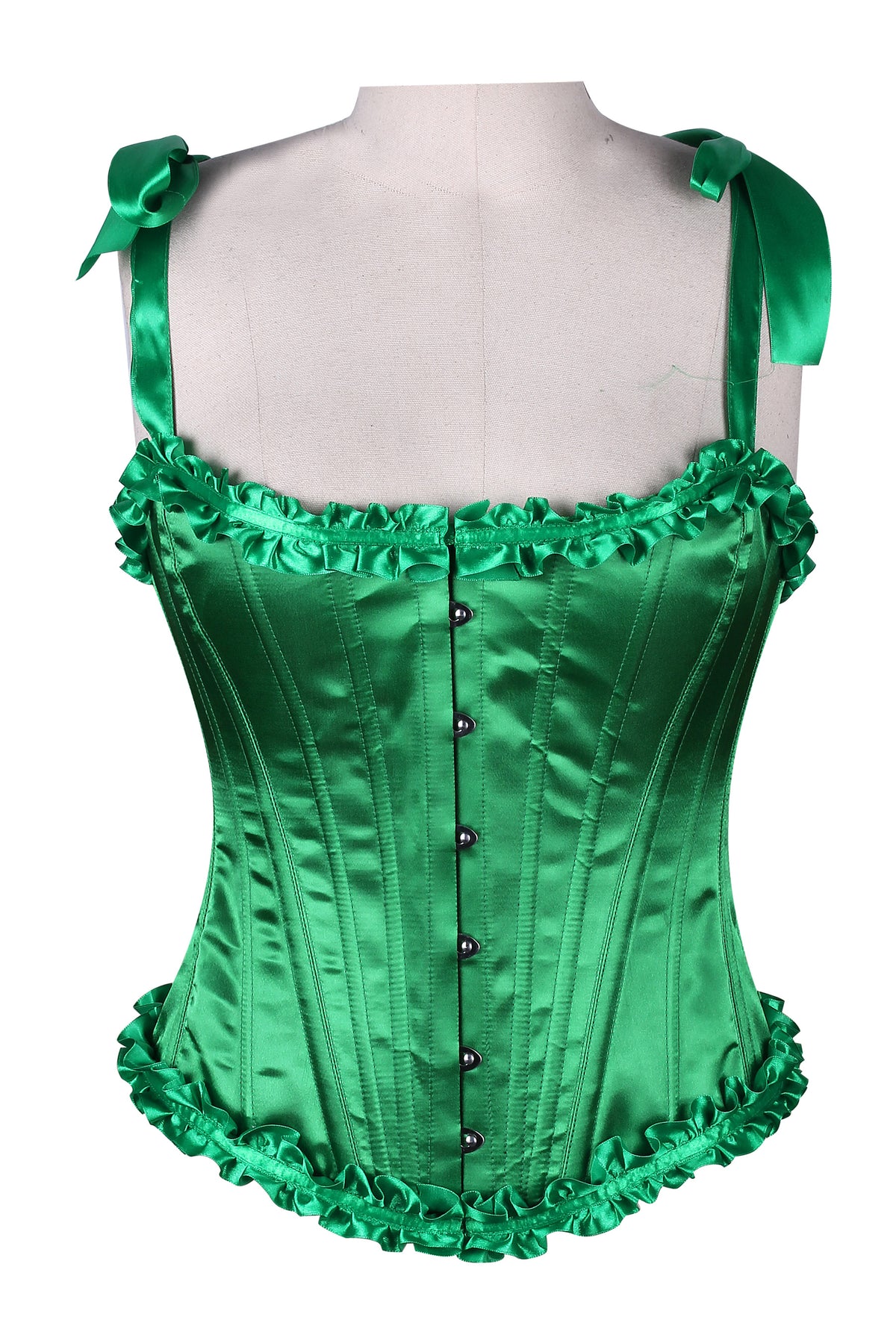 Corset in Satin Fabric with Ribbons and Frills at Bust – Elegant Satin Overbust Corset