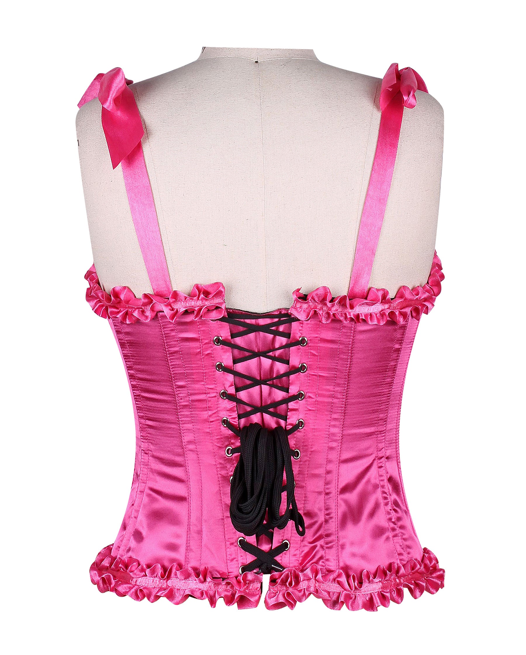 Corset in Satin Fabric with Ribbons and Frills at Bust – Elegant Satin Overbust Corset