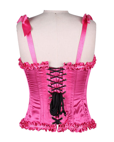 Corset in Satin Fabric with Ribbons and Frills at Bust – Elegant Satin Overbust Corset