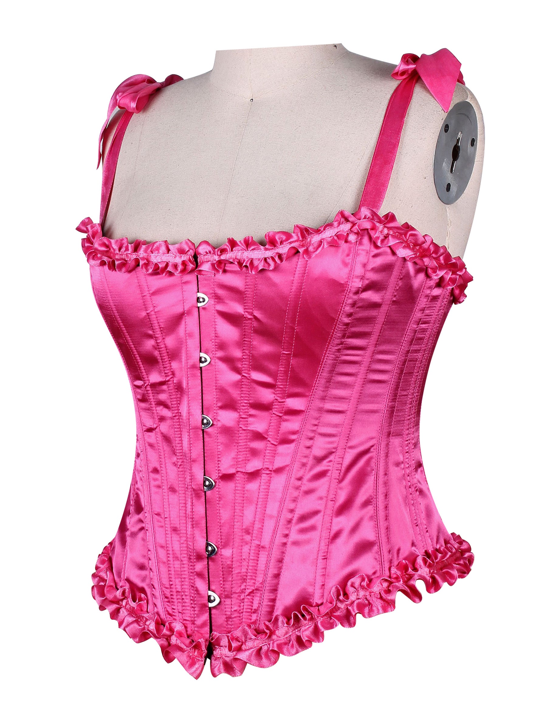 Corset in Satin Fabric with Ribbons and Frills at Bust – Elegant Satin Overbust Corset