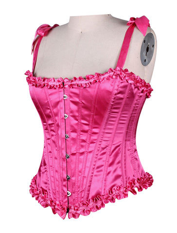 Corset in Satin Fabric with Ribbons and Frills at Bust – Elegant Satin Overbust Corset