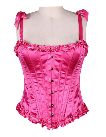 Corset in Satin Fabric with Ribbons and Frills at Bust – Elegant Satin Overbust Corset