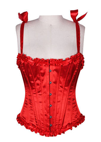 Corset in Satin Fabric with Ribbons and Frills at Bust – Elegant Satin Overbust Corset