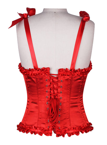 Corset in Satin Fabric with Ribbons and Frills at Bust – Elegant Satin Overbust Corset