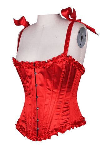 Corset in Satin Fabric with Ribbons and Frills at Bust – Elegant Satin Overbust Corset