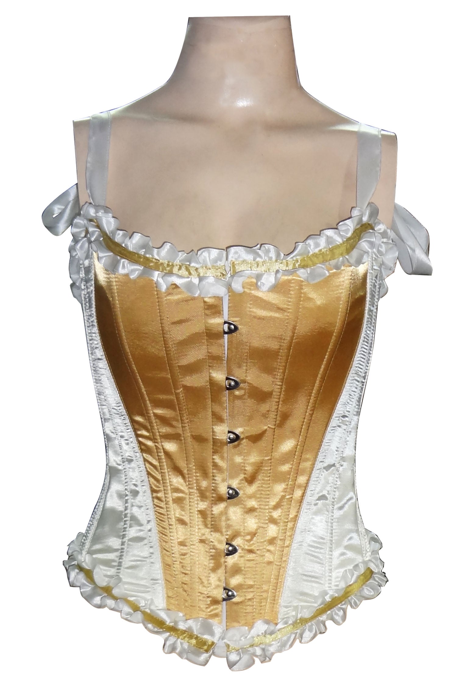 Corset in Satin Fabric with Ribbons and Frills at Bust – Elegant Satin Overbust Corset