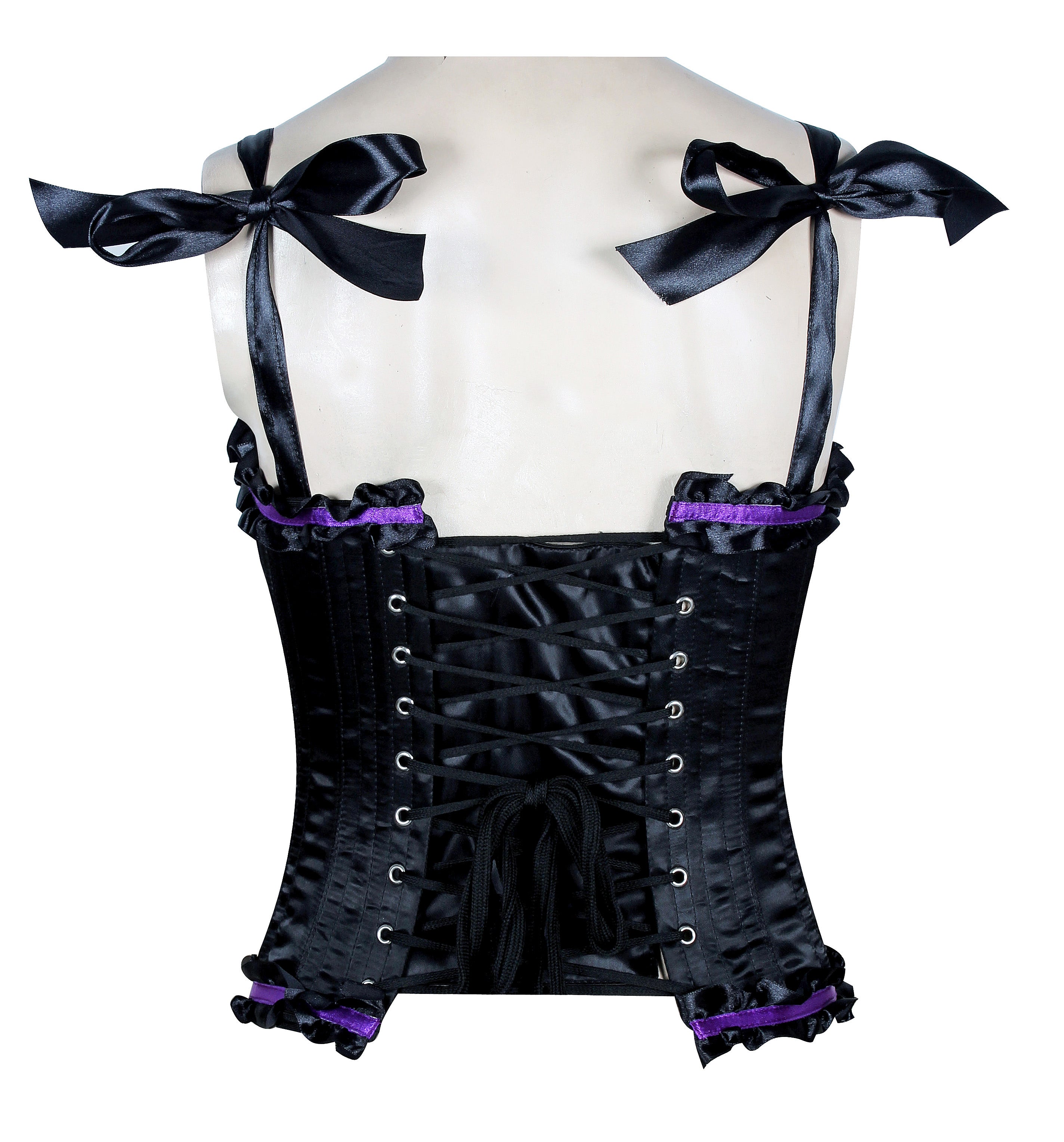 Corset in Satin Fabric with Ribbons and Frills at Bust – Elegant Satin Overbust Corset