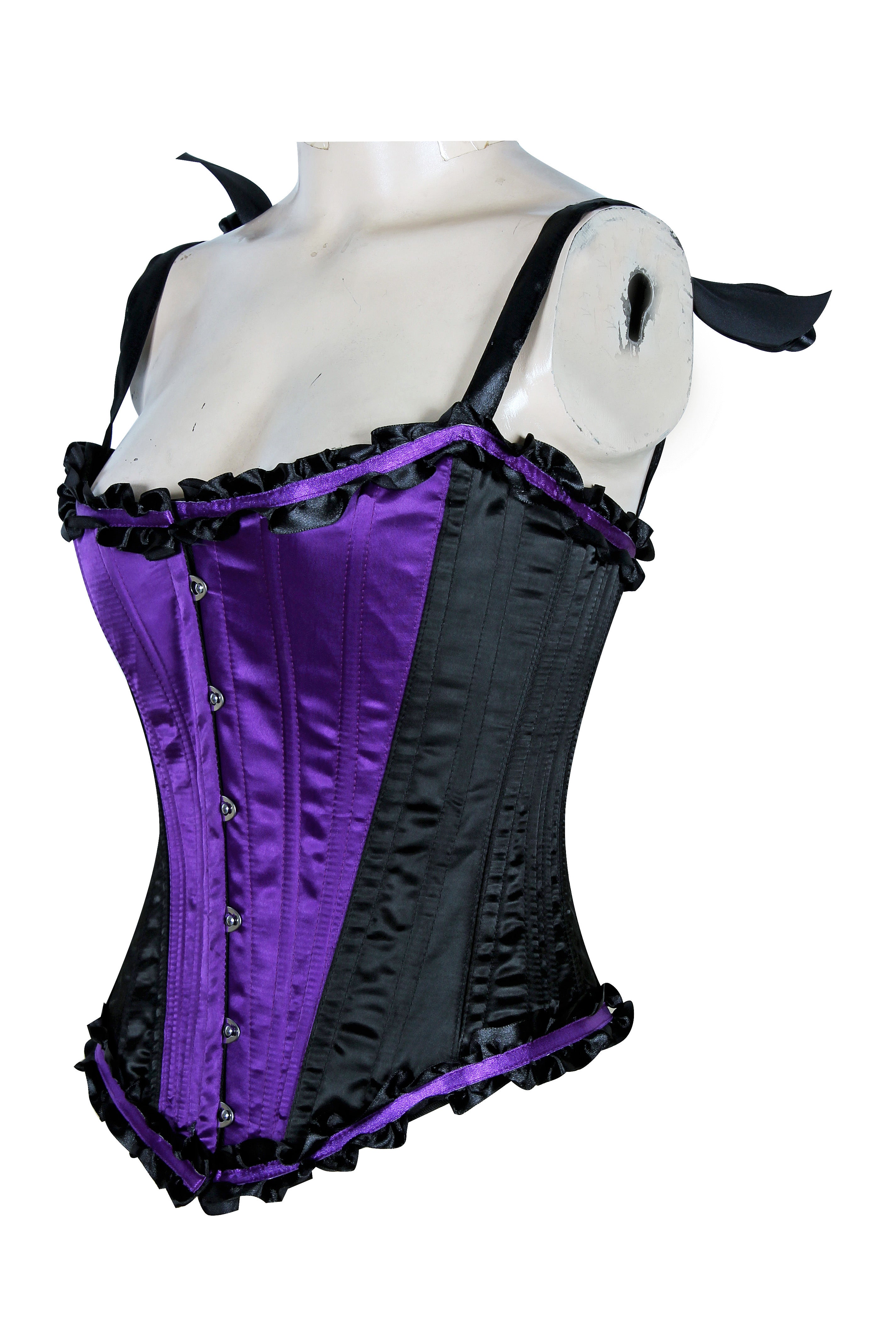 Corset in Satin Fabric with Ribbons and Frills at Bust – Elegant Satin Overbust Corset