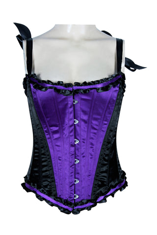Corset in Satin Fabric with Ribbons and Frills at Bust – Elegant Satin Overbust Corset