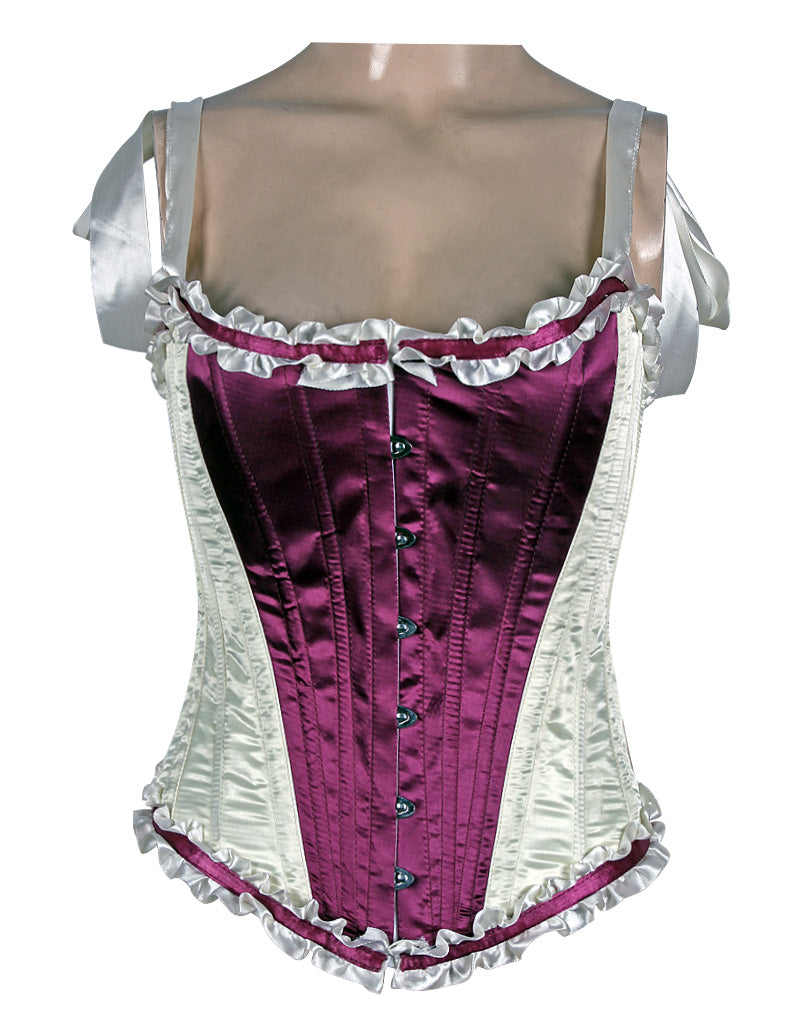 Corset in Satin Fabric with Ribbons and Frills at Bust – Elegant Satin Overbust Corset