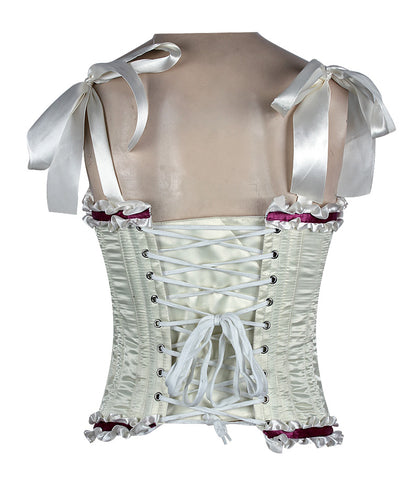 Corset in Satin Fabric with Ribbons and Frills at Bust – Elegant Satin Overbust Corset