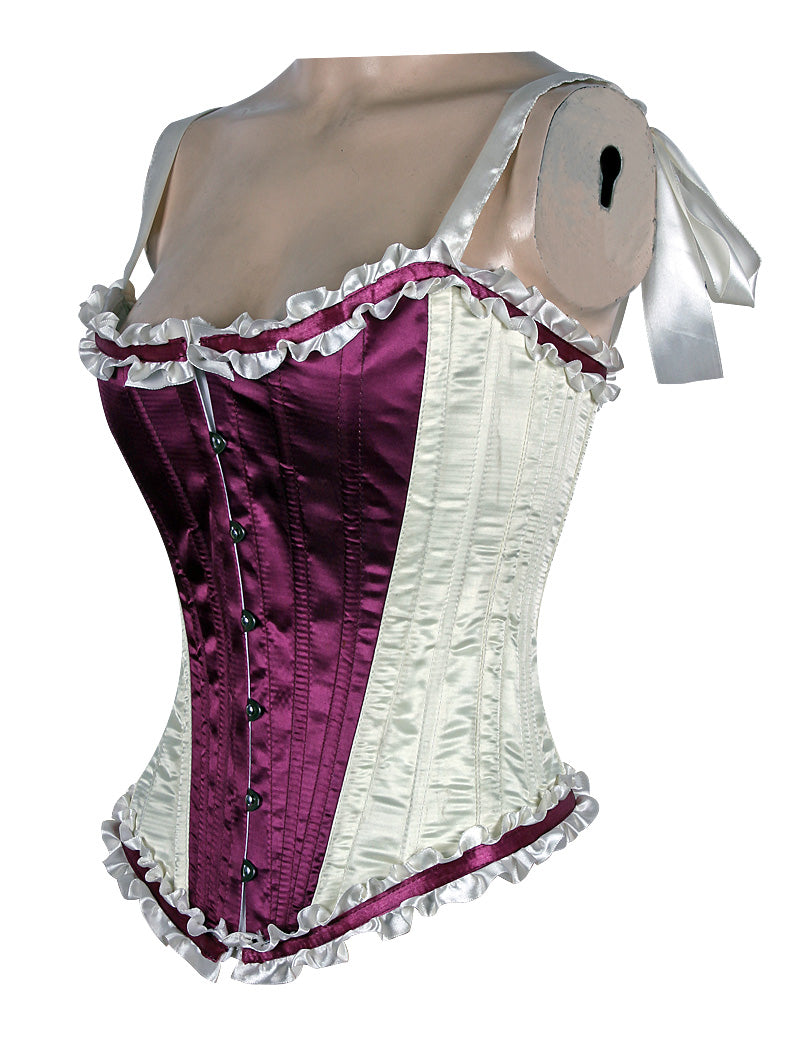 Corset in Satin Fabric with Ribbons and Frills at Bust – Elegant Satin Overbust Corset