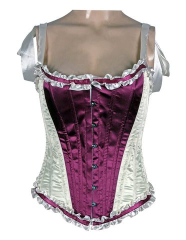 Corset in Satin Fabric with Ribbons and Frills at Bust – Elegant Satin Overbust Corset
