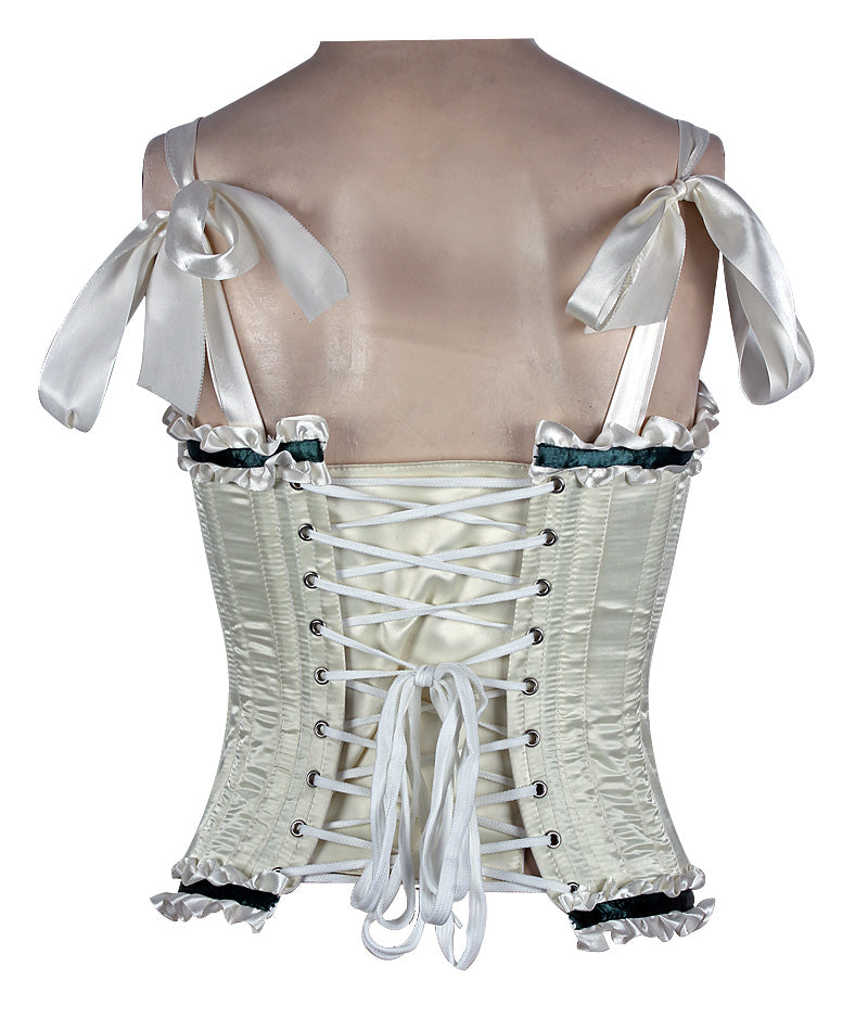 Corset in Satin Fabric with Ribbons and Frills at Bust – Elegant Satin Overbust Corset
