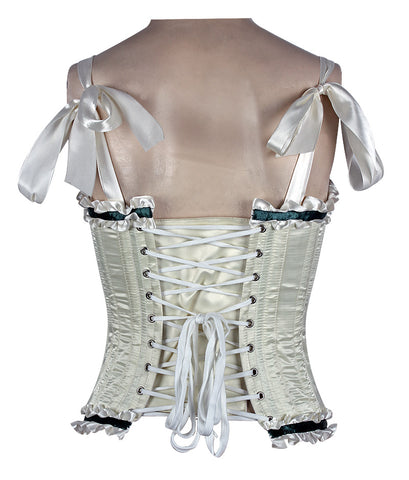 Corset in Satin Fabric with Ribbons and Frills at Bust – Elegant Satin Overbust Corset