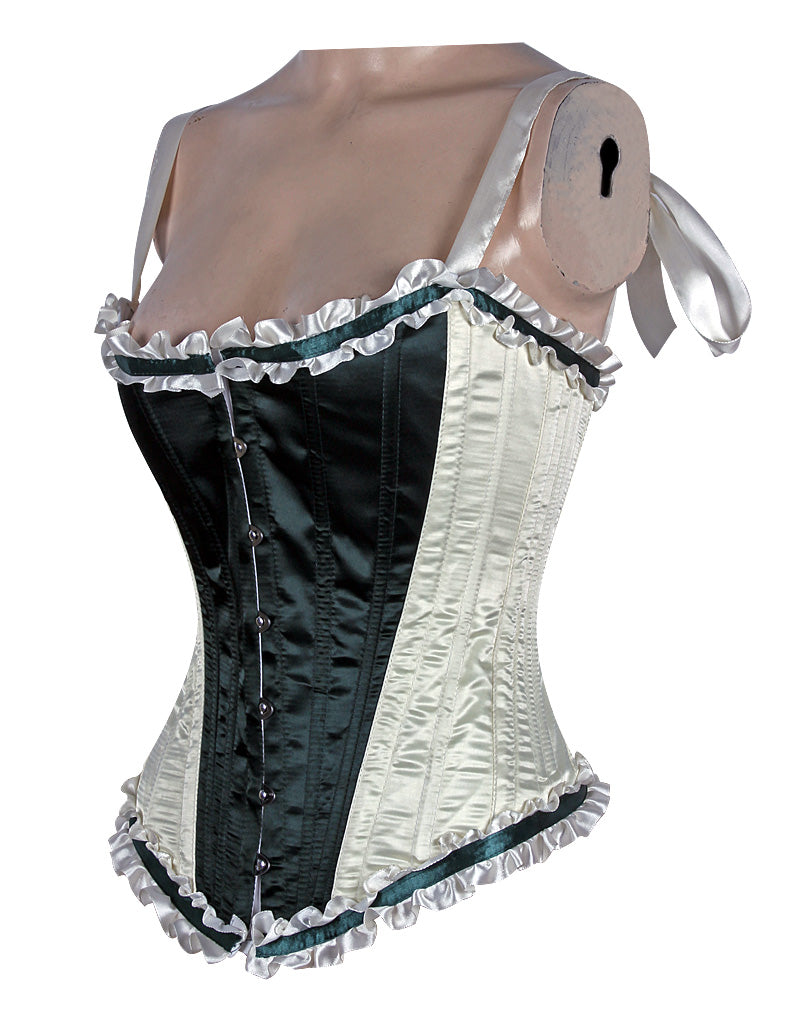 Corset in Satin Fabric with Ribbons and Frills at Bust – Elegant Satin Overbust Corset